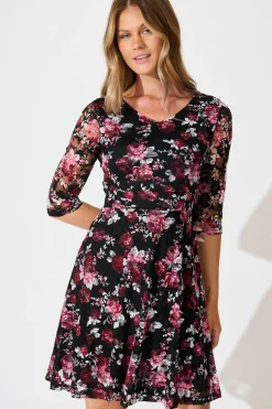Best Loula Dress in Black with Multi Red Floral Dresses|Party