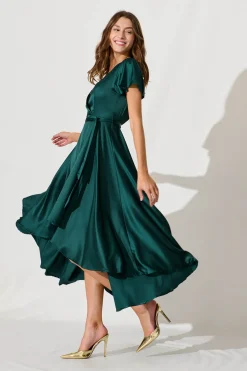 Online Loulou Maxi Dress In Emerald Satin Dresses|Formal