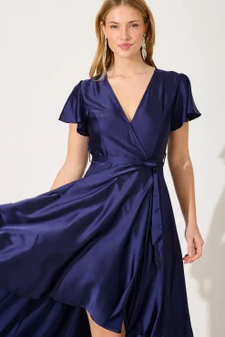 Best Loulou Maxi Dress In Navy Satin Dresses|Formal