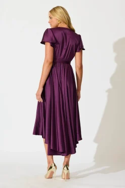 Outlet Loulou Maxi Dress in Plum Satin Dresses|Party