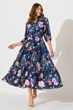 Hot Love Song Maxi Dress In Navy With Multi Floral Print Dresses|Casual