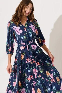 Hot Love Song Maxi Dress In Navy With Multi Floral Print Dresses|Casual