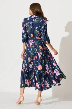 Hot Love Song Maxi Dress In Navy With Multi Floral Print Dresses|Casual