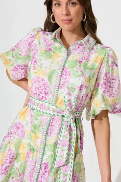Fashion Lovelife Maxi Shirt Dress in Lilac Multi Floral Linen Blend Dresses|Party