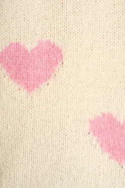 Online Lovey Intarsia Knit in Cream with Pink Heart Knitwear|Knitwear