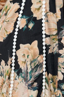 Clearance Lovingly Maxi Shirt Dress in Black Floral with Contrast Trim Dresses|Party