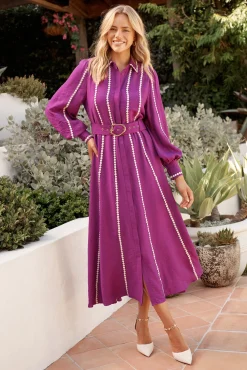 Outlet Lovingly Maxi Shirt Dress in Plum Dresses|Party