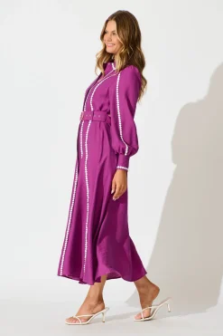 Outlet Lovingly Maxi Shirt Dress in Plum Dresses|Party