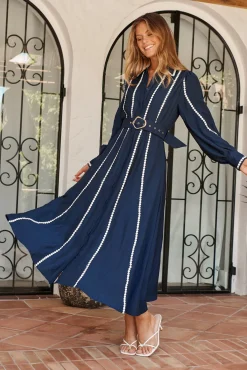 New Lovingly Maxi Shirt Dress in Navy Dresses|Party