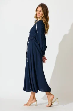 New Lovingly Maxi Shirt Dress in Navy Dresses|Party