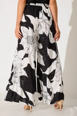 Sale Lucia Pant In Black With White Floral Bottoms|Pants