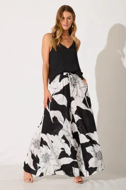Sale Lucia Pant In Black With White Floral Bottoms|Pants