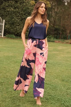 Hot Lucia Pant In Navy With Blush Flower Bottoms|Pants