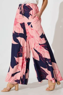 Hot Lucia Pant In Navy With Blush Flower Bottoms|Pants