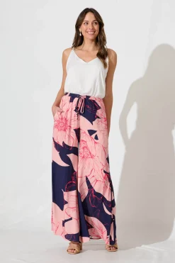 Hot Lucia Pant In Navy With Blush Flower Bottoms|Pants
