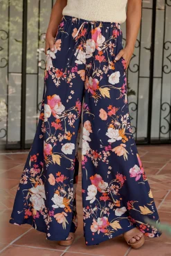 Clearance Lucia Pant In Navy with Multi Floral Bottoms|Pants