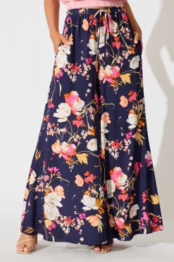 Clearance Lucia Pant In Navy with Multi Floral Bottoms|Pants