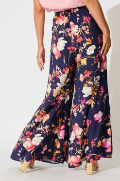 Clearance Lucia Pant In Navy with Multi Floral Bottoms|Pants