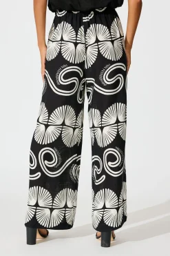 Discount Lucinda Pant in Black with White Swirl Print Linen Blend Bottoms|Pants