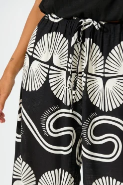 Discount Lucinda Pant in Black with White Swirl Print Linen Blend Bottoms|Pants