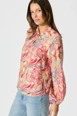 Sale Luna Mirage Top in Multi Pink Print Tops|Party & Occasion
