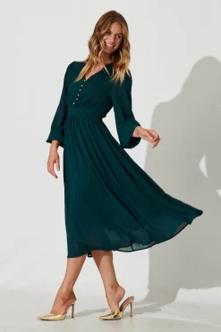 New Lustre Midi Dress In Emerald Chiffon Dresses|Party