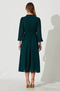 New Lustre Midi Dress In Emerald Chiffon Dresses|Party