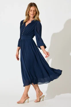 New Lustre Midi Dress In Navy Chiffon Dresses|Party