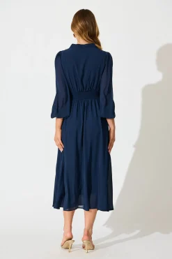 New Lustre Midi Dress In Navy Chiffon Dresses|Party