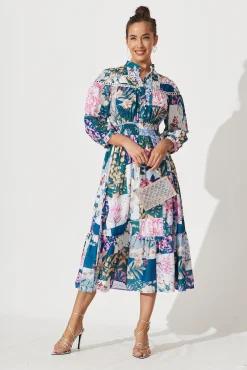 Best Lyn Midi Dress In Dark Green Patch Floral Dresses|Casual