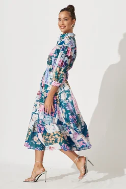 Best Lyn Midi Dress In Dark Green Patch Floral Dresses|Casual