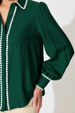 Fashion Lynelle Shirt in Emerald with White Contrast Tops