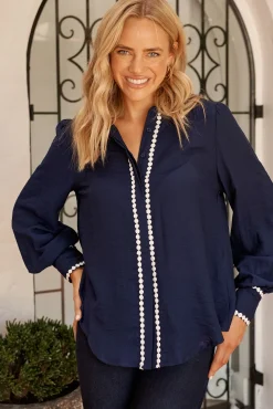 New Lynelle Shirt in Navy with White Contrast Trim Tops|Party & Occasion