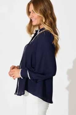 New Lynelle Shirt in Navy with White Contrast Trim Tops|Party & Occasion