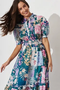 Fashion Lynette Midi Dress In Dark Green Patch Floral Dresses|Casual