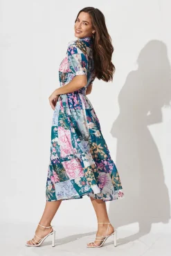 Fashion Lynette Midi Dress In Dark Green Patch Floral Dresses|Casual