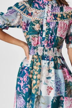 Fashion Lynette Midi Dress In Dark Green Patch Floral Dresses|Casual