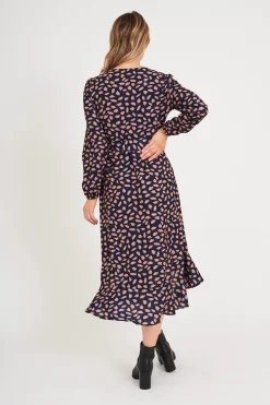 Outlet Mabo Midi Dress In Navy With Rust Leaf Dresses|Casual
