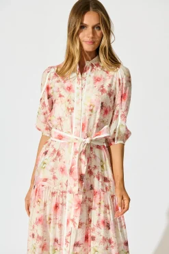 New Mackenzie Maxi Shirt Dress in Blush Floral Dresses|Party
