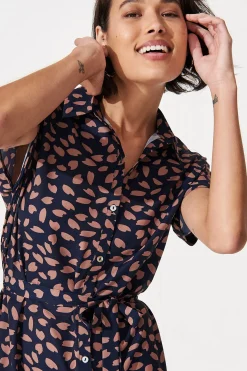 Sale Maddison Shirt Dress in Navy with Rust Leaf Dresses|Casual