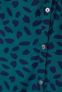 Sale Maddison Shirt Dress In Teal With Navy Leaf Dresses|Casual