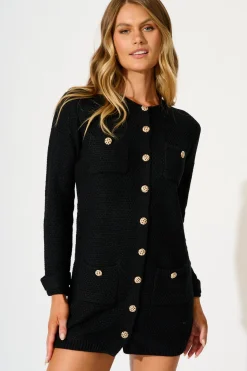 Discount Madison Knit Dress in Black Cotton Blend Dresses|Knitwear