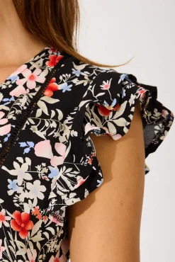 Fashion Maila Top In Black With Blush Multi Floral Tops|Casual