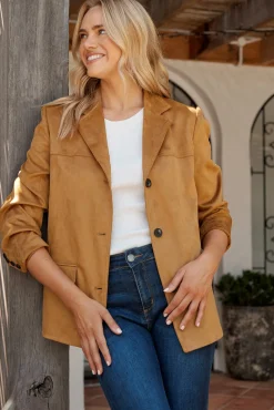 New Main Character Blazer in Camel Suedette Outerwear|Outerwear