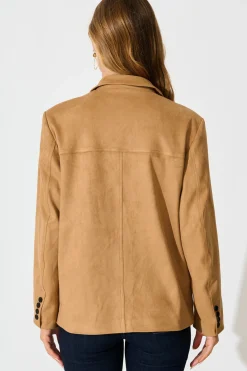 New Main Character Blazer in Camel Suedette Outerwear|Outerwear