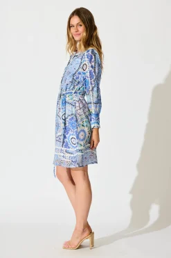 Sale Malhia Shirt Dress in Multi Blue Cotton Blend Dresses|Party