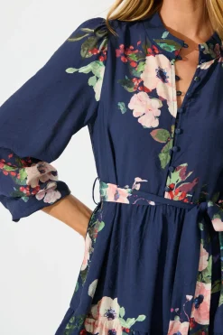 Sale Mandy Dress in Navy with Pink Floral Dresses|Casual