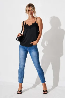 Sale Manthis Cami Top In Black Satin Tops|Party & Occasion