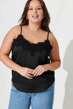 Sale Manthis Cami Top In Black Satin Tops|Party & Occasion