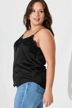 Sale Manthis Cami Top In Black Satin Tops|Party & Occasion
